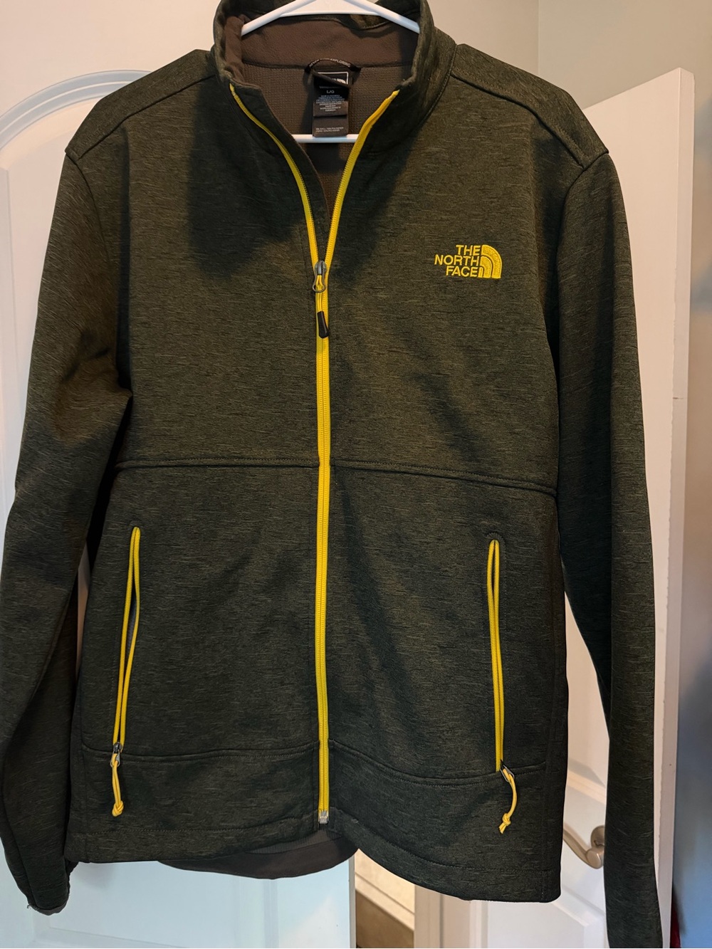 The North Face Olive Green Jacket with Yellow Trim